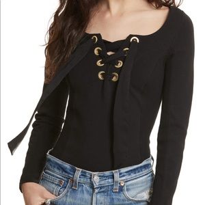 Free People Black Lace Up Sweater
